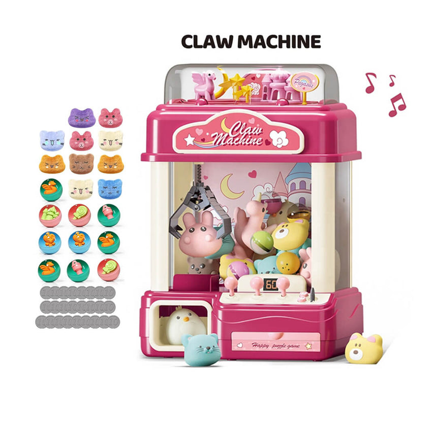 Kids claw machine toy with mini plushies & surprises in pink unicorn theme