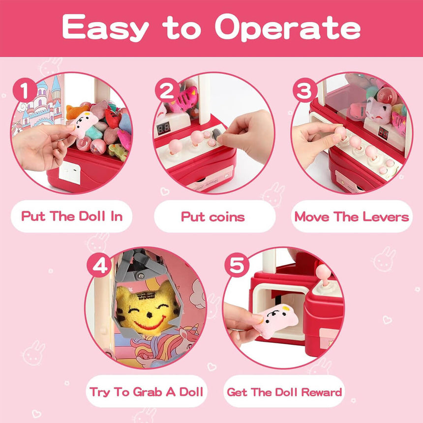 Instructions for operating a claw machine with five steps