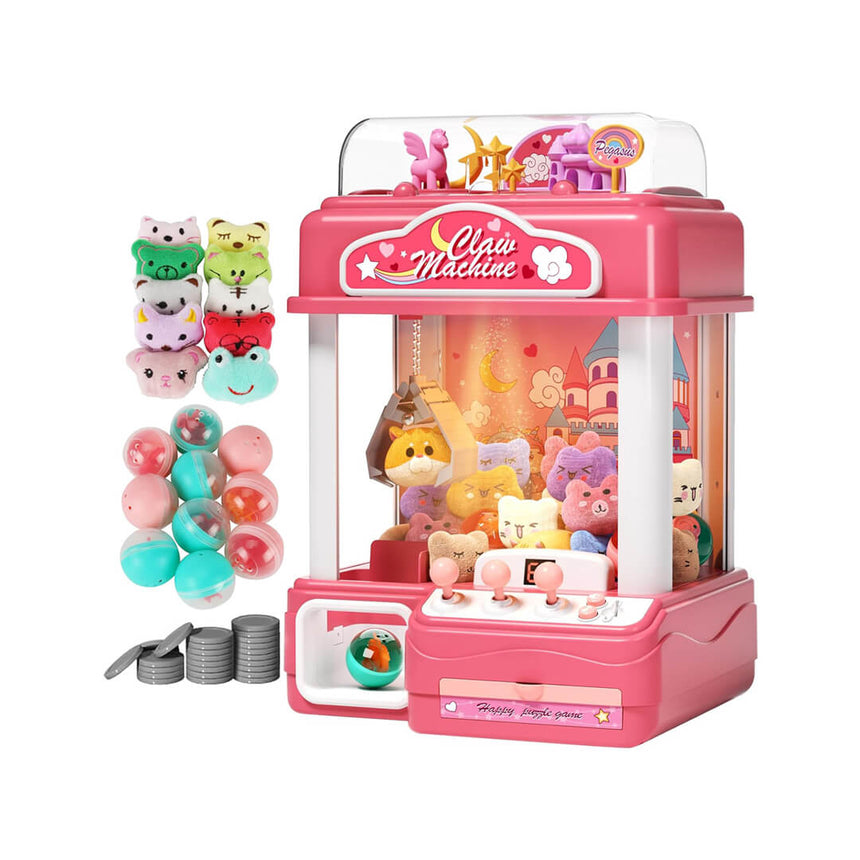 Complete kids claw machine toy set with accessories and plushies