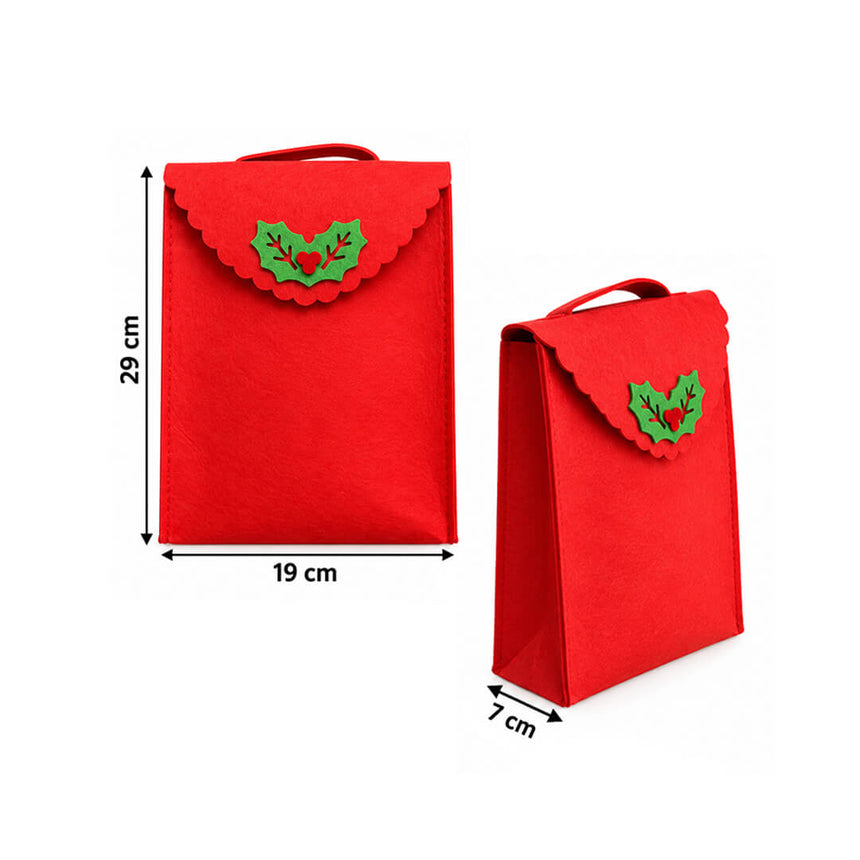 Christmas tree felt storage pouch measuring 19 x 29 x 7 cm