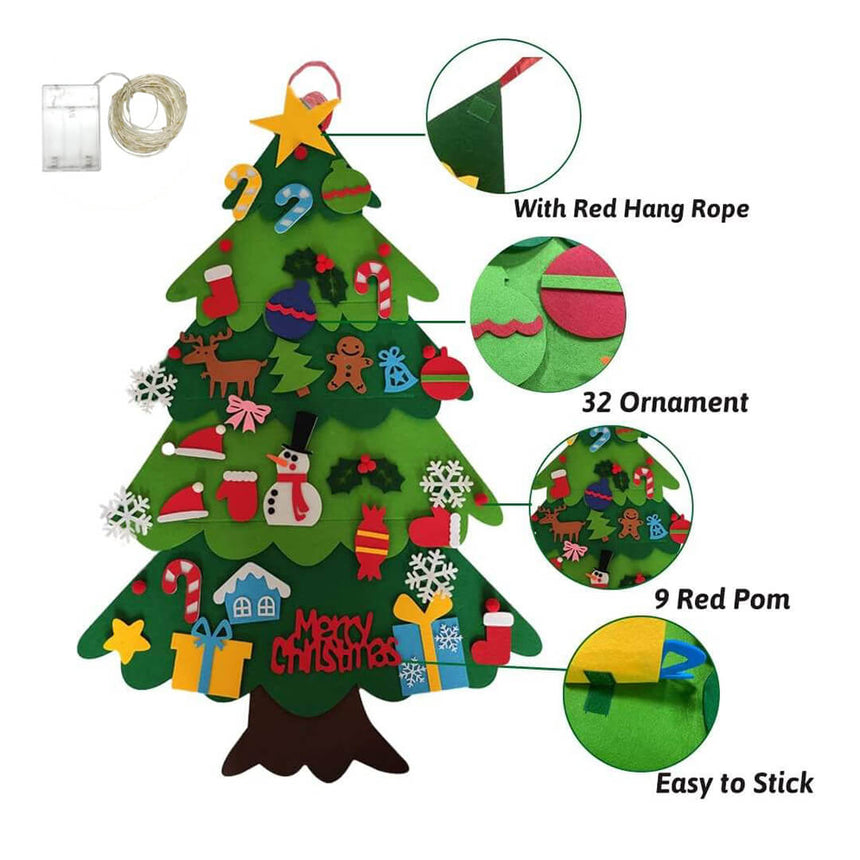 Holiday wall decor with kid-safe felt Christmas tree and lights
