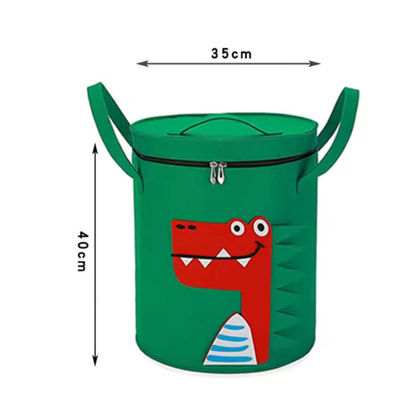 Felt toy storage bag with dinosaur design, dimensions