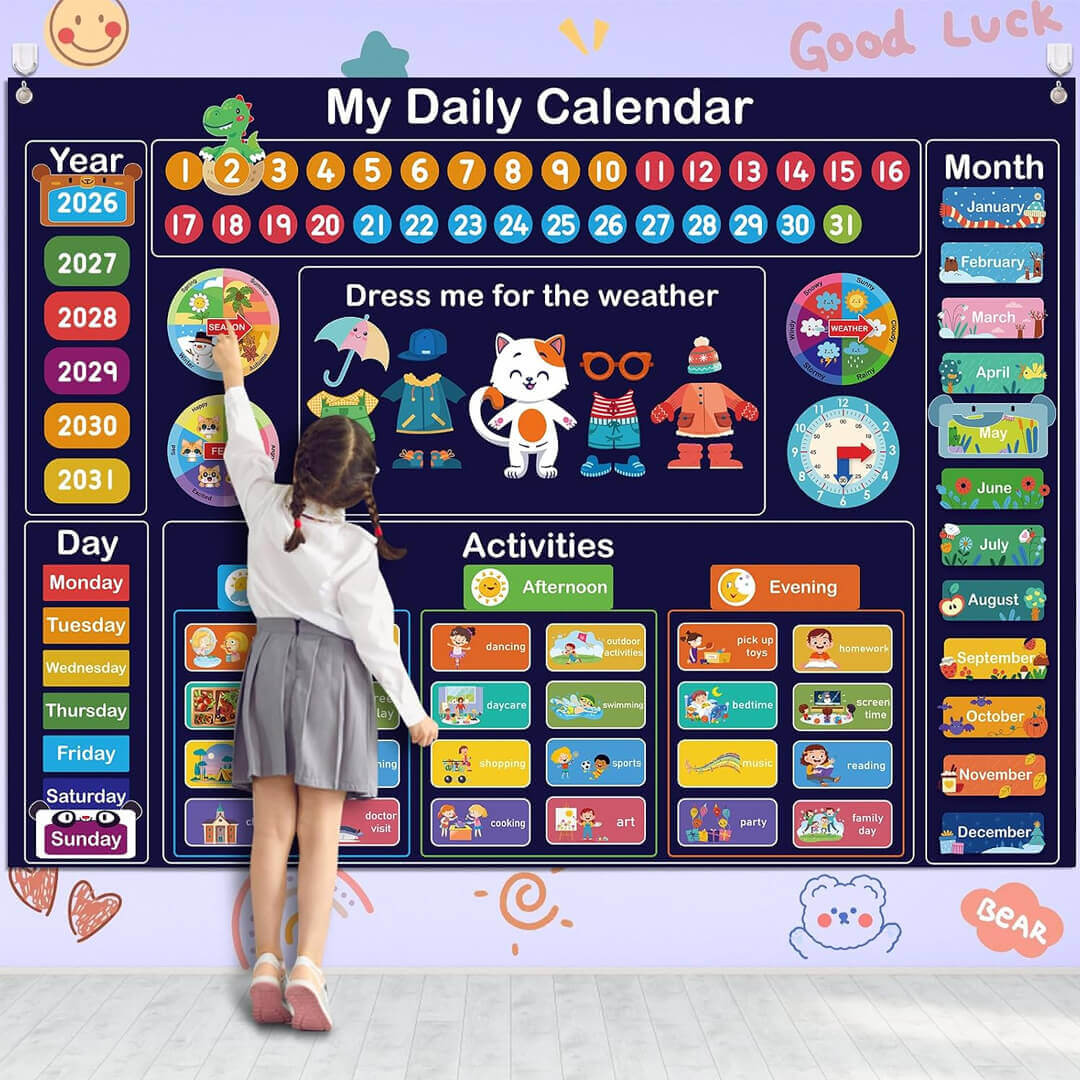 Interactive felt daily calendar for toddlers and preschool kids