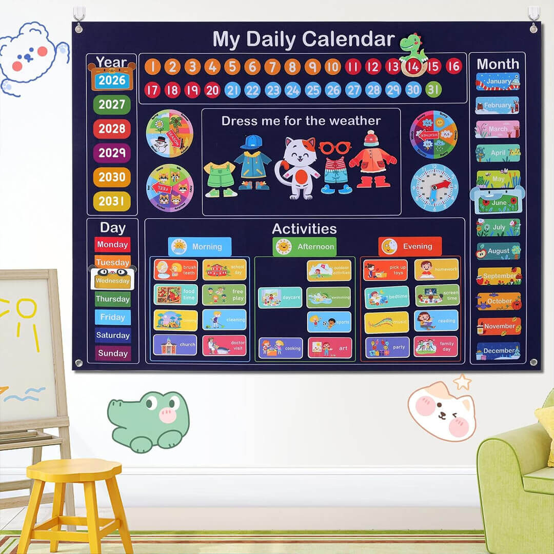 Kids educational felt daily calendar with weather and activities