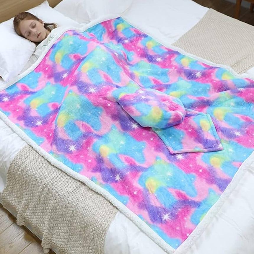 2-in-1 Kids Fleece Hoodie Blanket - Vibrant Colors