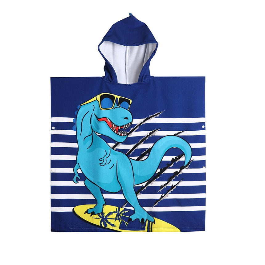 Boys' Microfiber hooded beach towels, dinosaur with sunglasses design, front shot