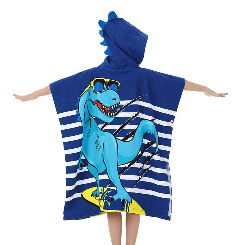 Boys' Microfiber hooded beach towels, dinosaur with sunglasses design, back shot