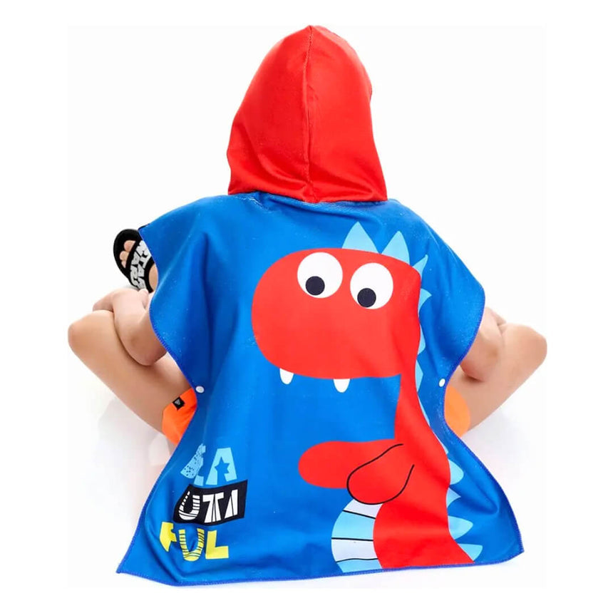 Boys' Microfiber hooded beach towels, Red dino design, back shot