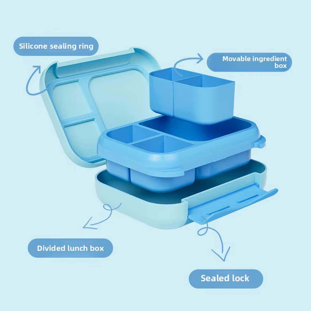 Leakptoof school lunch box with flexible compartments and silicone sealing