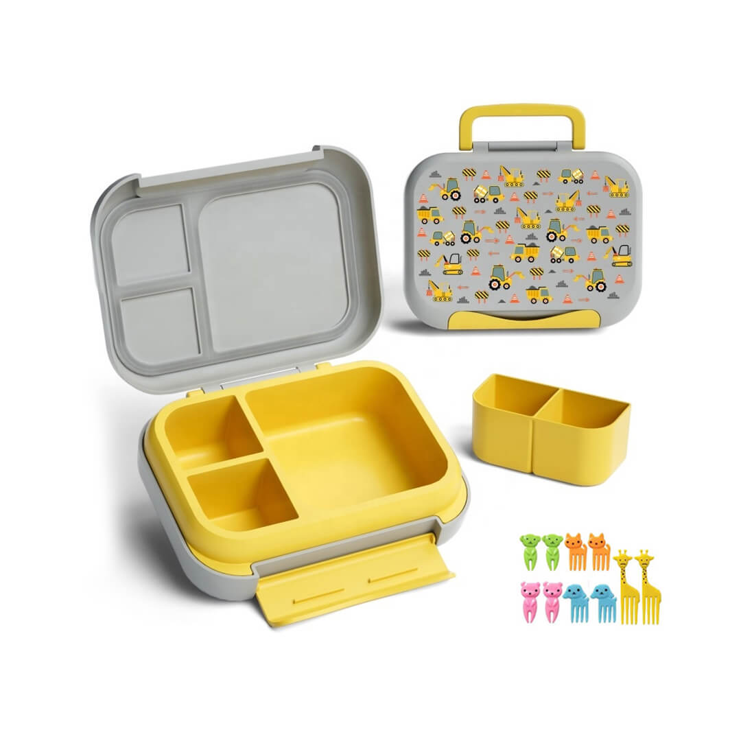 Construction vehicle lunch box for children with mini forks