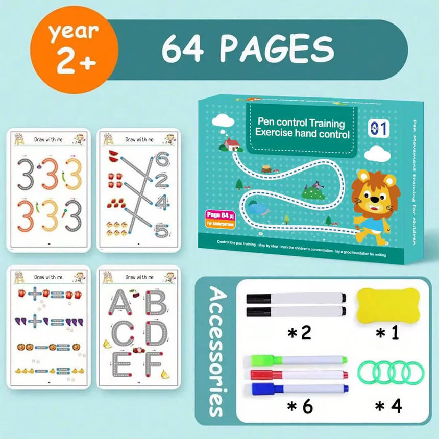 Kids' tracing workbook for letters and numbers practice