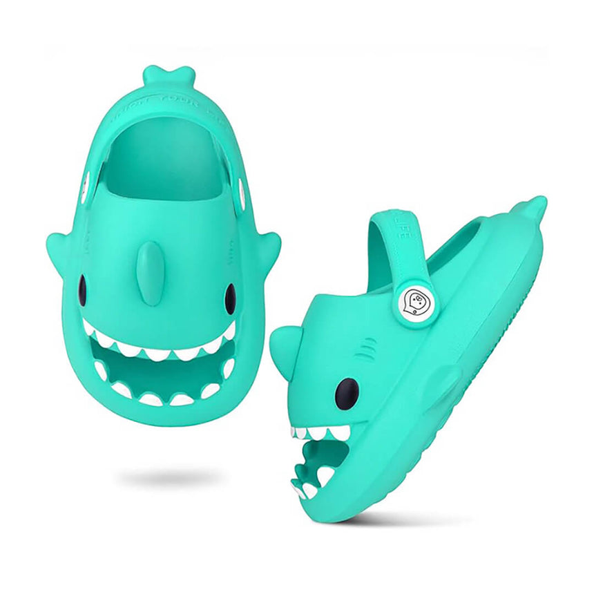 Teal cartoon shark sandals for kids, tel color