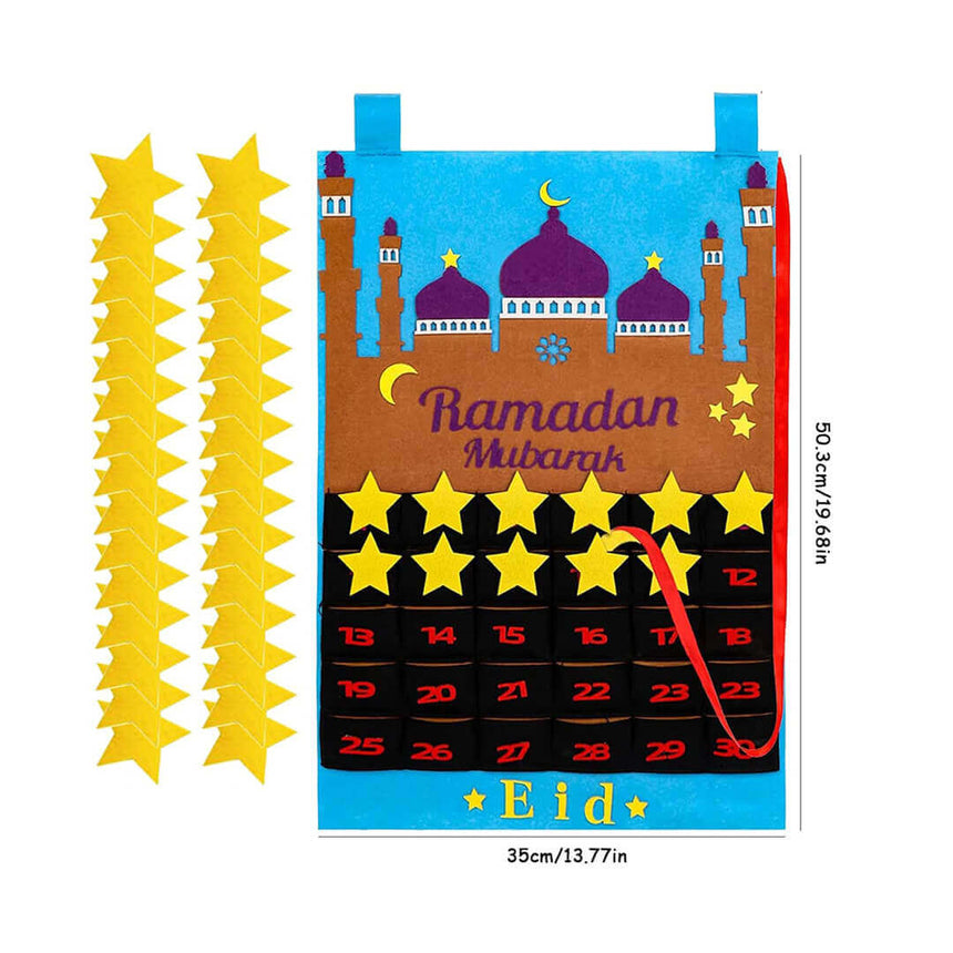 Kids Ramadan calendar with 30 mini compartments for Eid countdown, blue