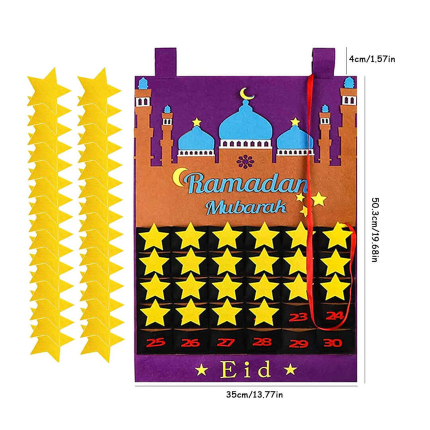 Kids Ramadan calendar with 30 mini compartments for Eid countdown, purple