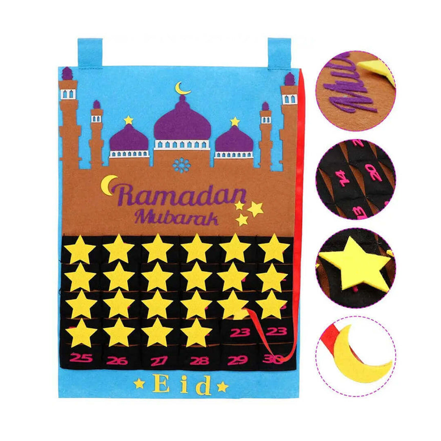 Ramadan gift calendar with compartments for Eid, blue