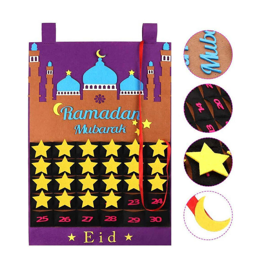 Ramadan gift calendar with compartments for Eid, purple