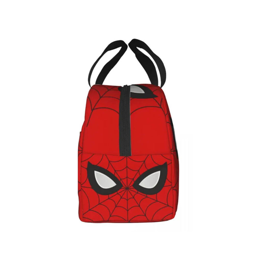 Classic red spiderweb with spiderman eyes mask insulated lunch bag