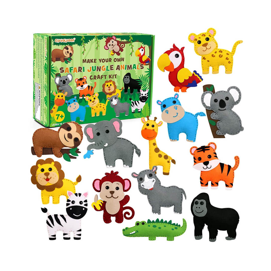Kids safari animal sewing craft kit with colorful felt animals
