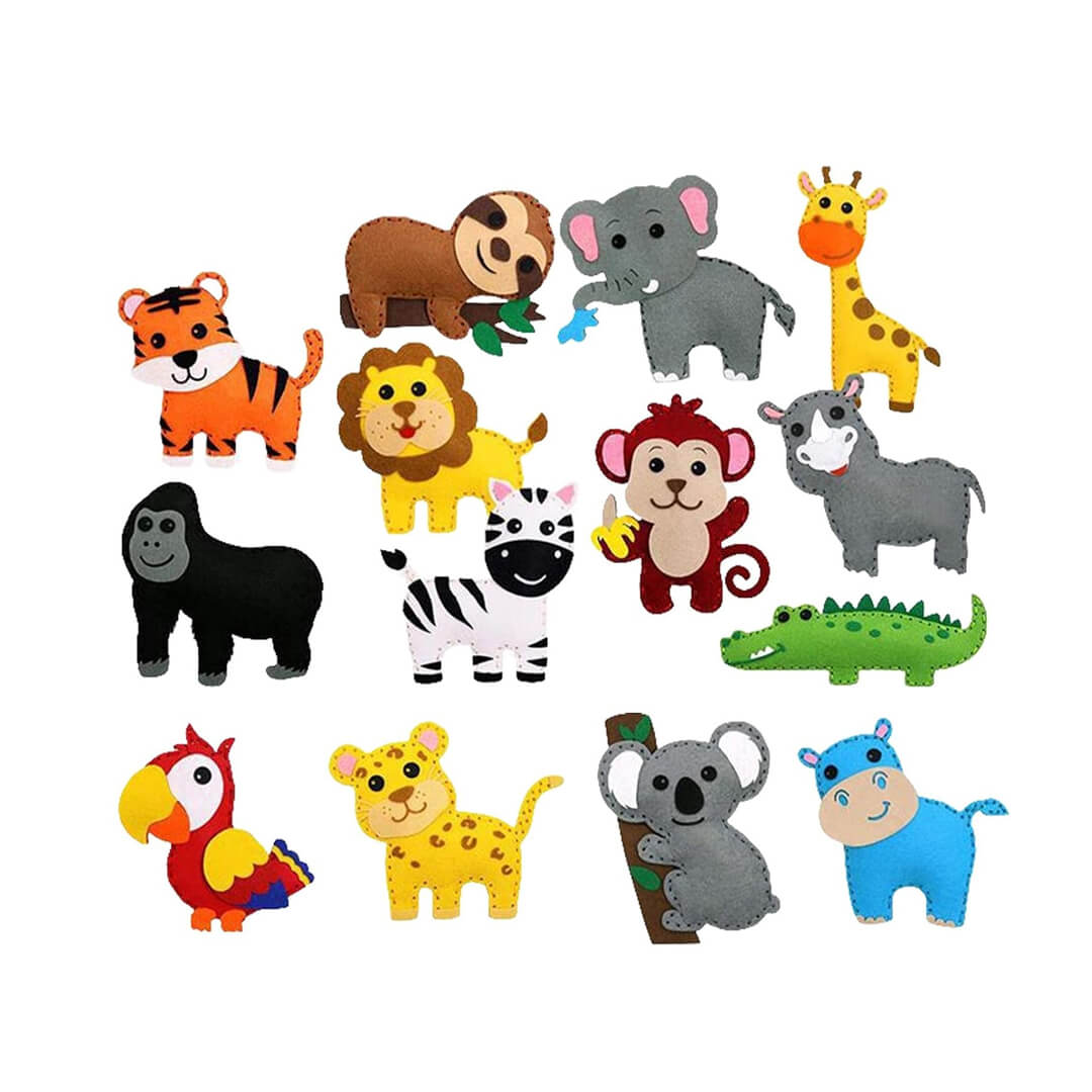 Felt animal sewing kit for kids with safari animal designs
