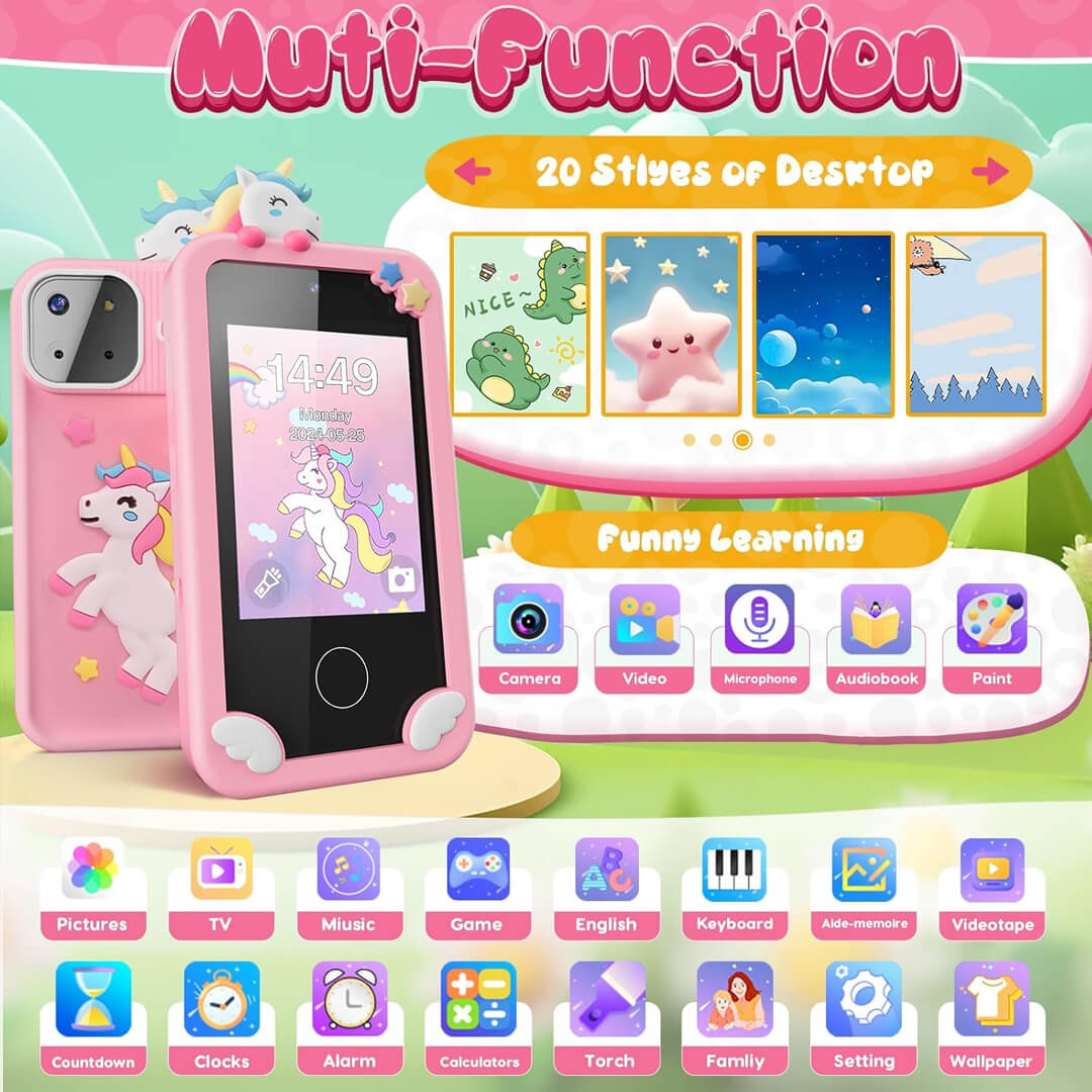 Multi-function kids' phone with games, frames and educational apps