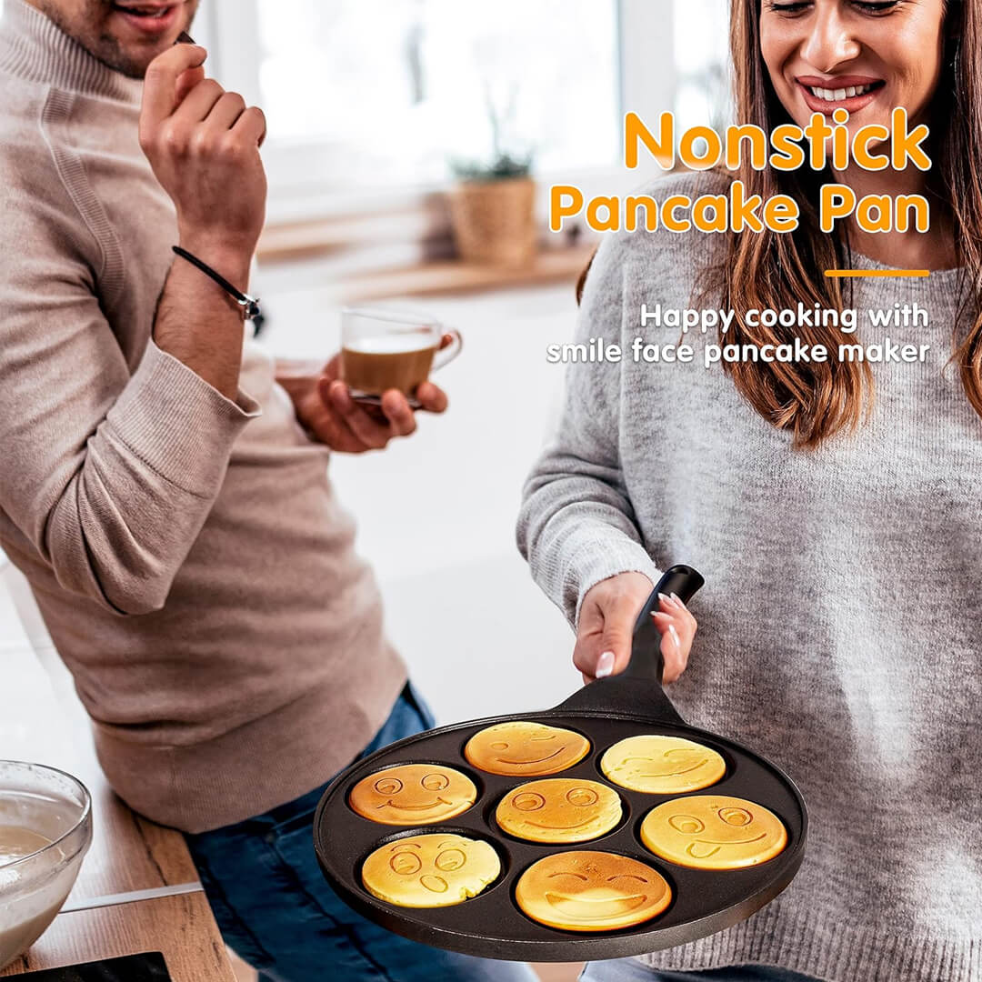 non-stick Smiley face pancake pan with seven molds