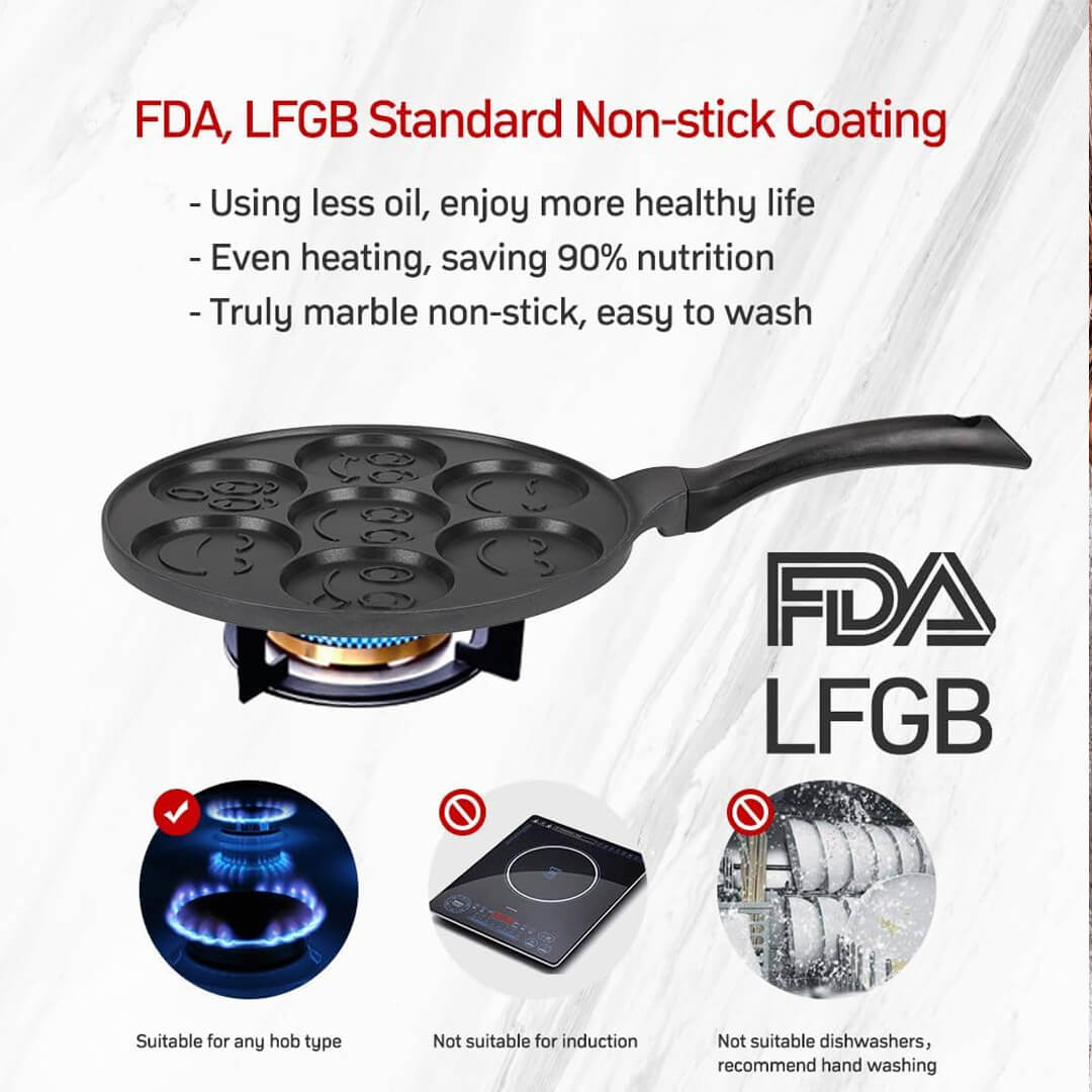 non-stick coating Smiley face pancake pan with seven molds