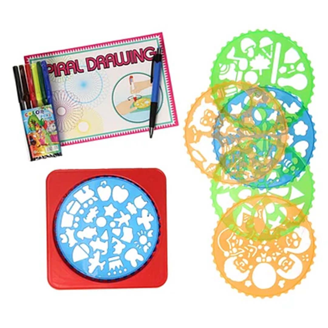 Kids' spirograph art kit with geometric patterns