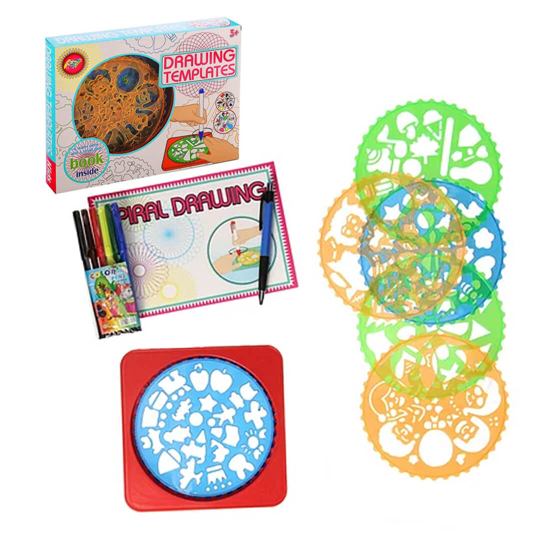Spirograph drawing kit with colored markers
