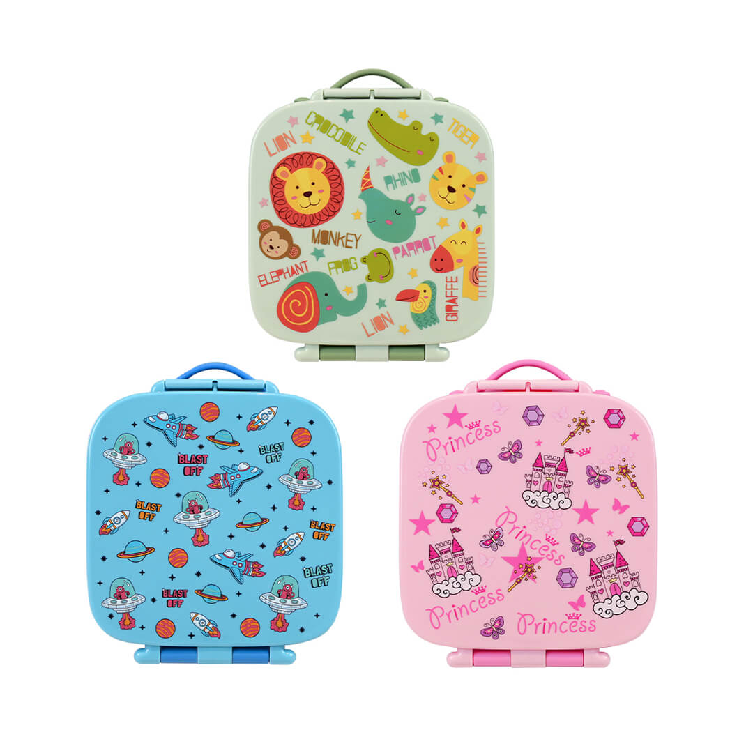 Kids' themed bento lunch box, 1400 ml, square shape with handle