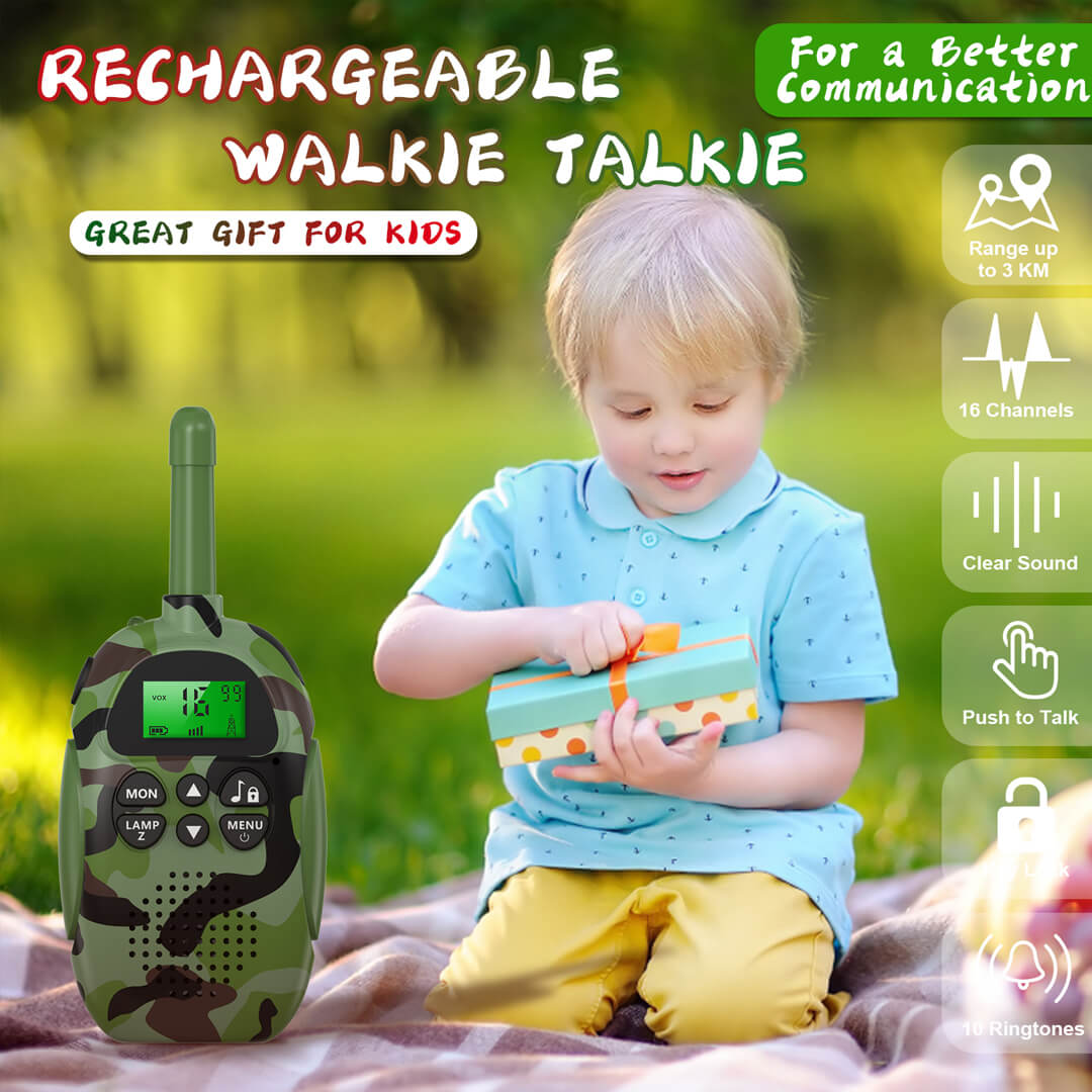 Rechargeable kids walkie talkie, army green