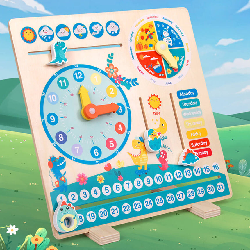 Kids educational calendar board with clock and weather