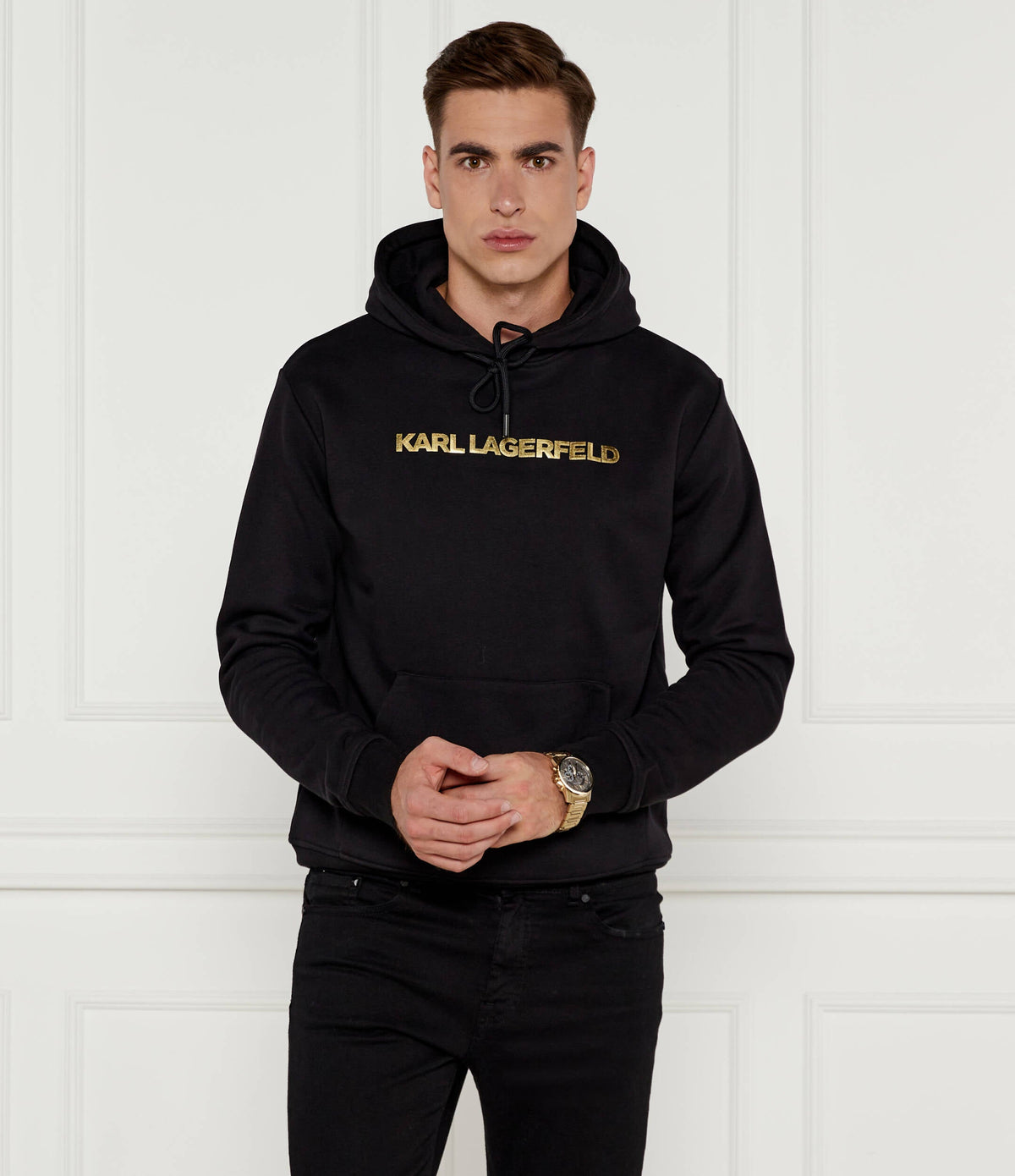 Karl Lagerfeld Signature Hoodie – Black & Gold
