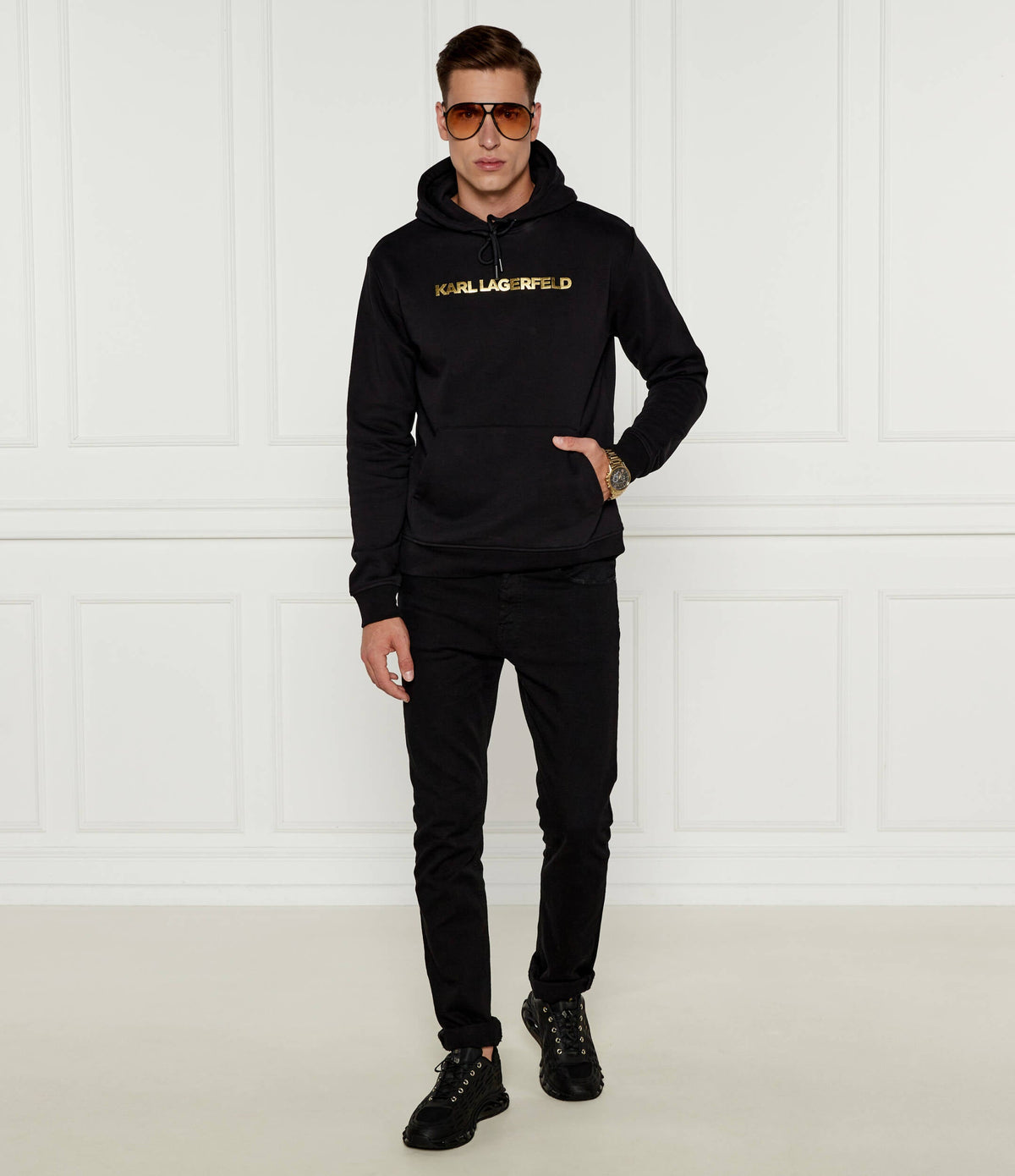 Karl Lagerfeld Signature Hoodie – Black & Gold