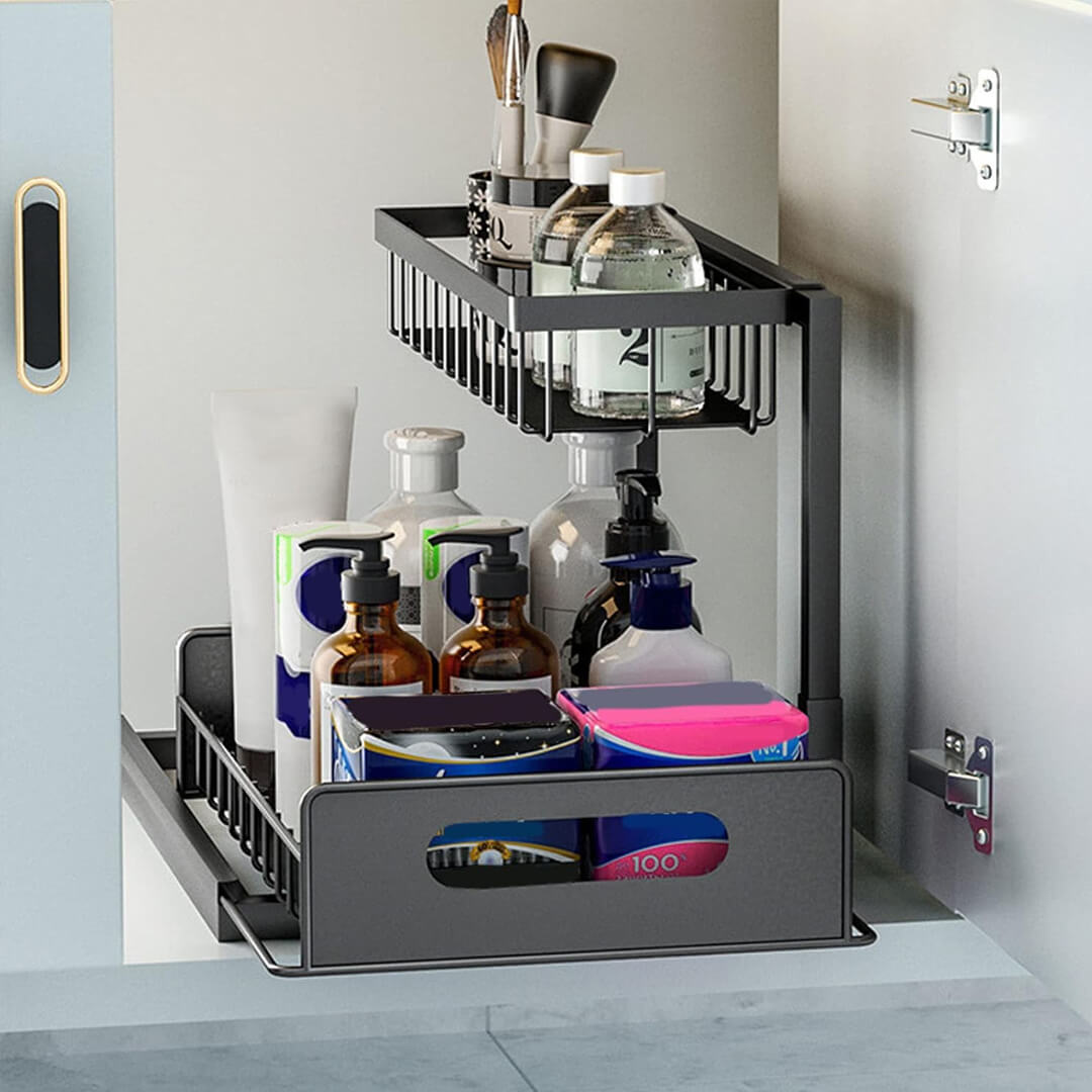 Bathroom L-shaped cabinet rack  for storage organization