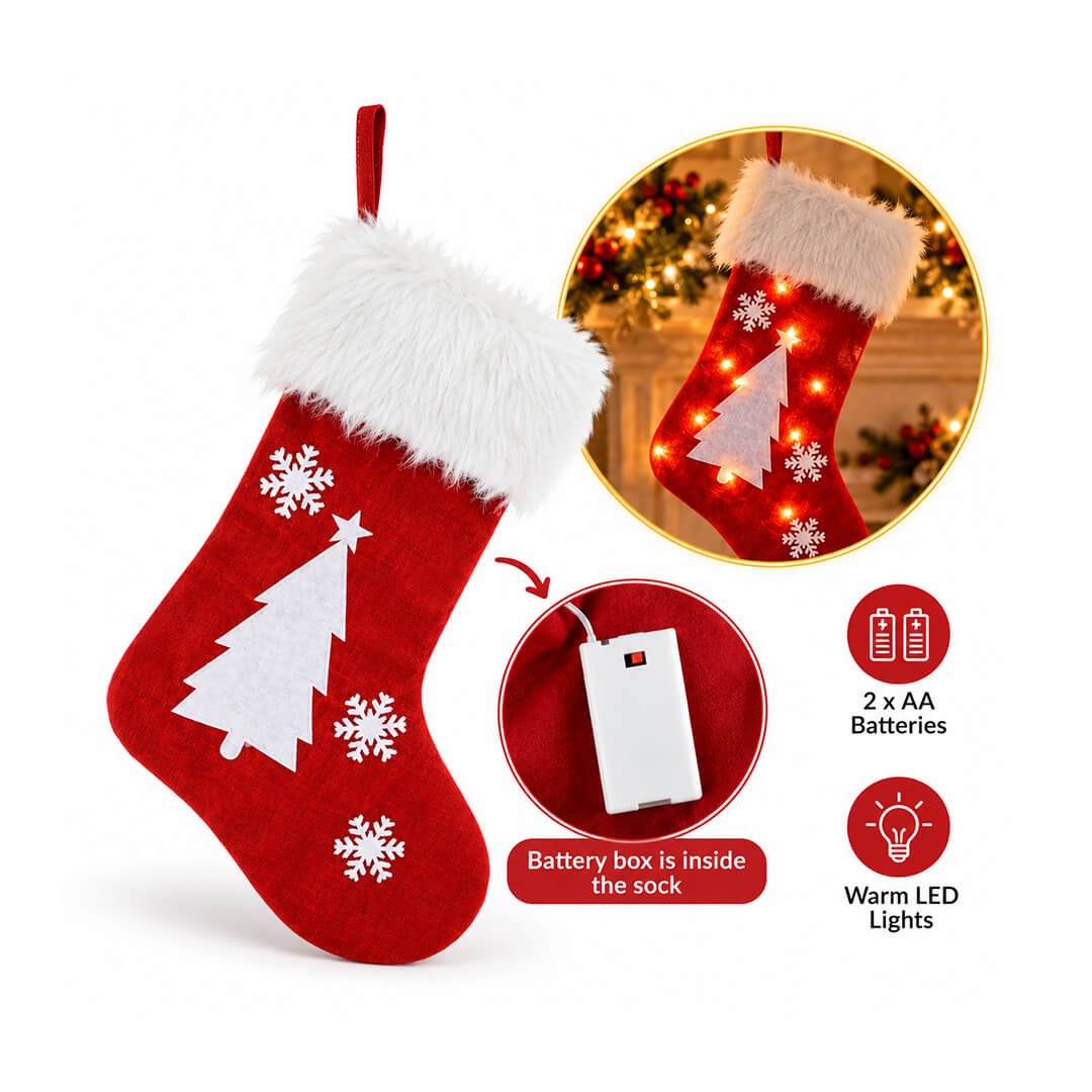 Christmas tree light-up stocking with LED lights