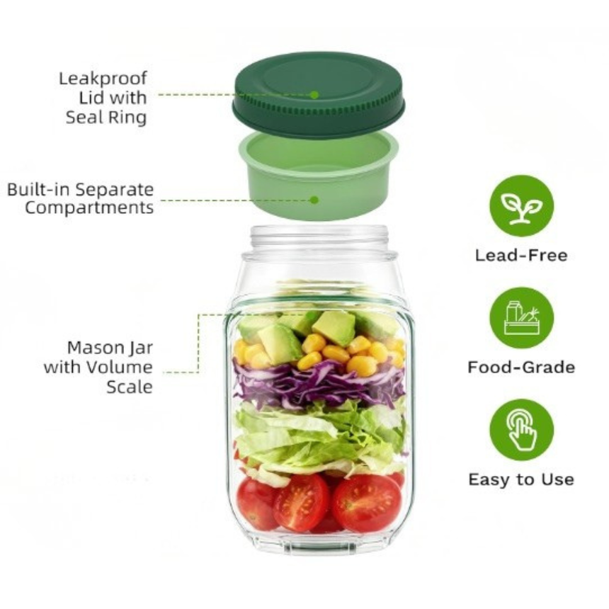 Boélème Leak-Proof Salad Jar with Built-In Dressing Bowl
