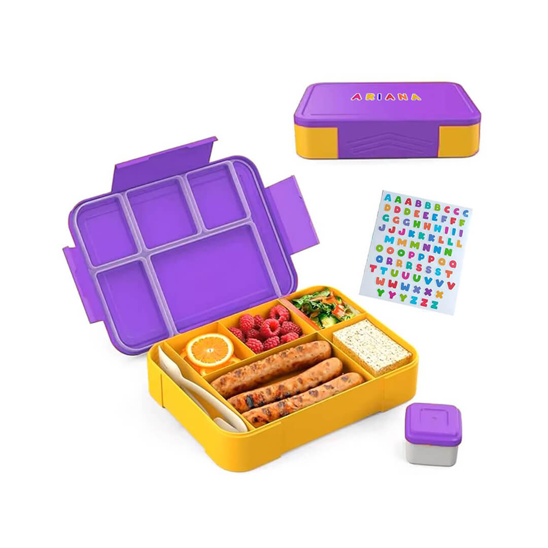 Purple and yellow kids 5-compartment lunch box 1300 ml