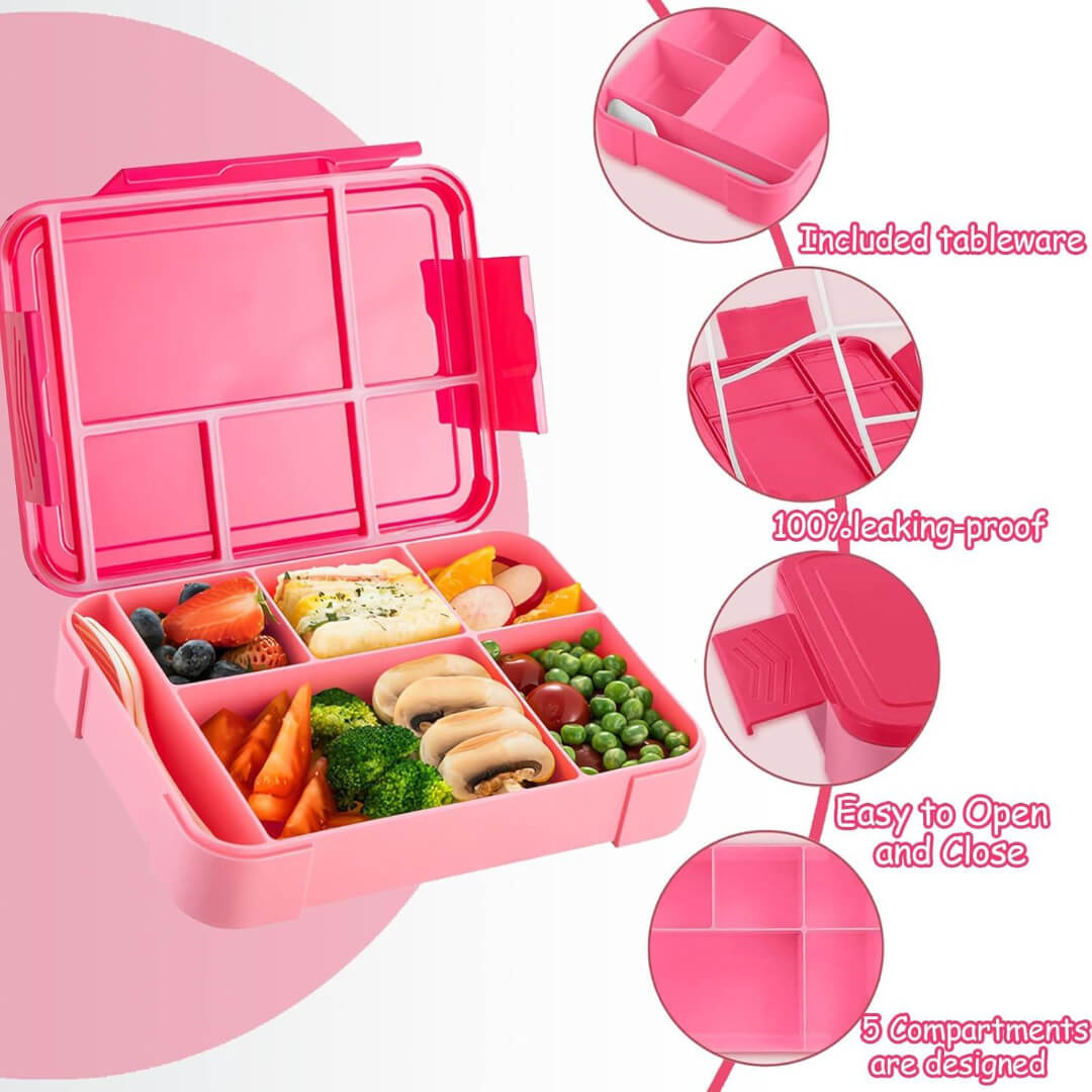 Kids 5-compartment lunch box with personalized name stickers
