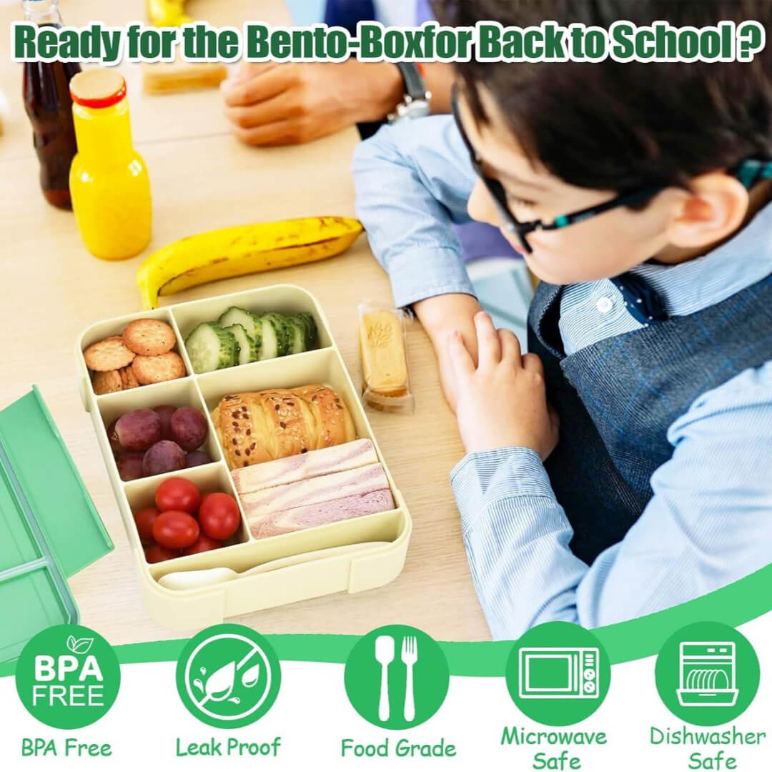 Bento lunch box with 5 compartments and sauce container