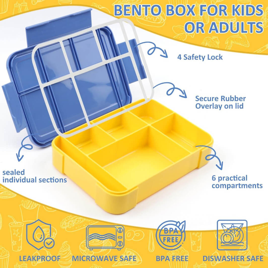 Leakproof school lunch box with 5 food compartments