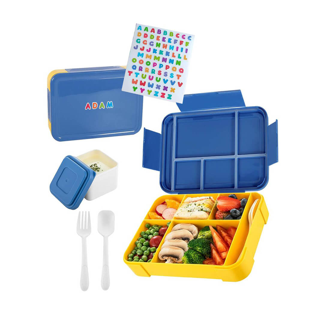 Blue and yellow kids 5-compartment lunch box 1300 ml