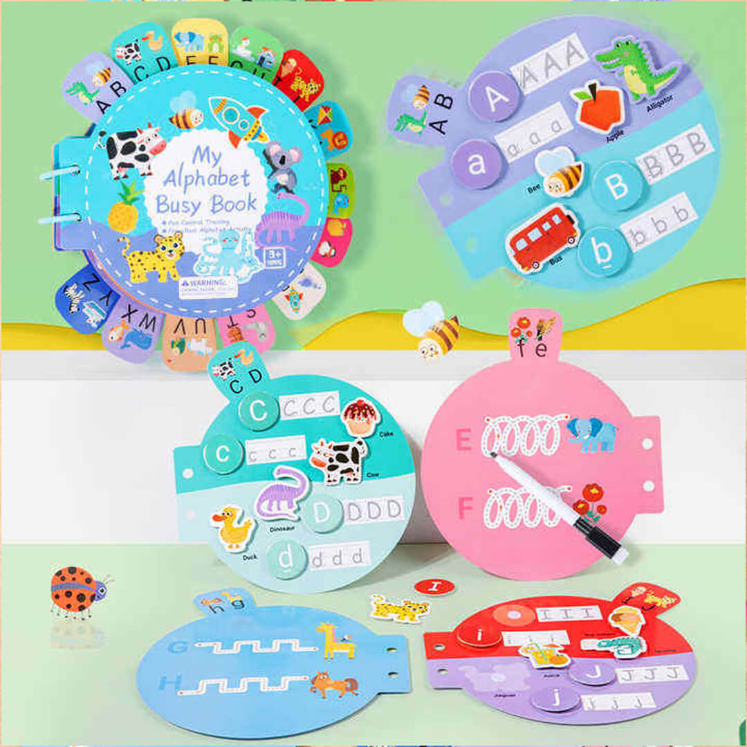 Alphabet learning book with reusable activities