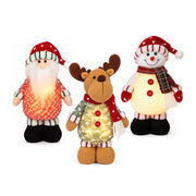 Christmas LED light-up dolls in Santa, Snowman and Deer designs
