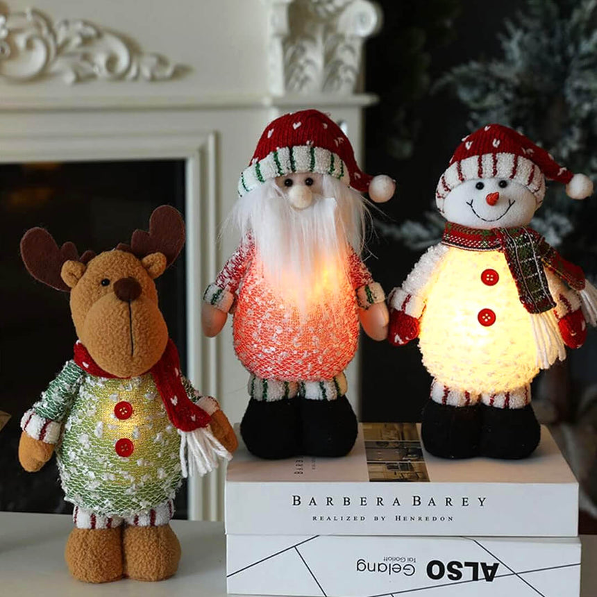 Santa Snowman and Deer Christmas table decorations with light