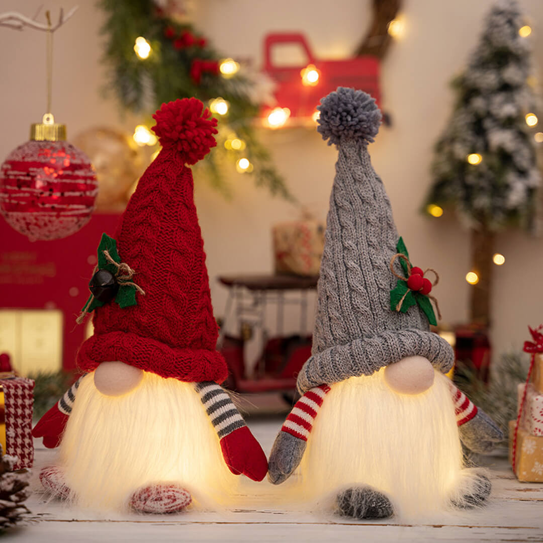 Festive gnome decoration with red hat and light-up feature