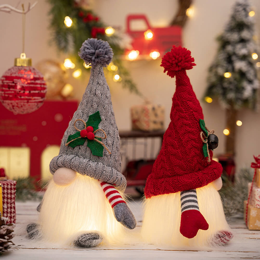 Light-up gnome decoration in red or grey for holiday décor