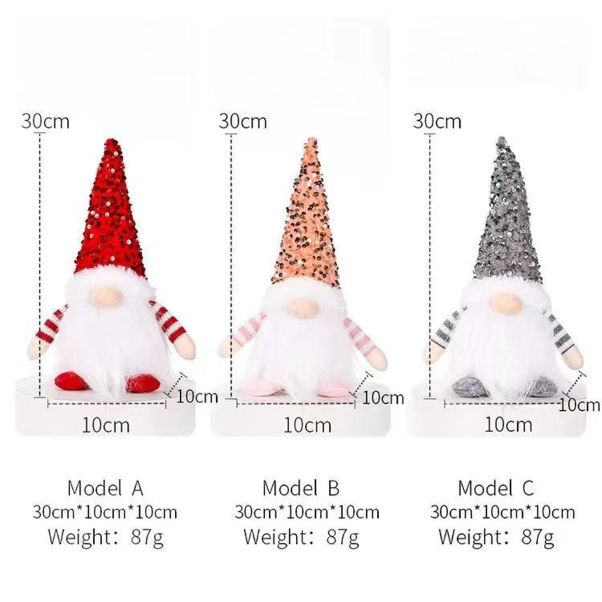 Christmas gnome made with glitter fabric, dimensions