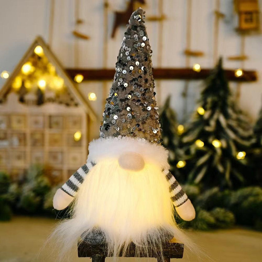 Sparkling grey Christmas gnome with soft LED light