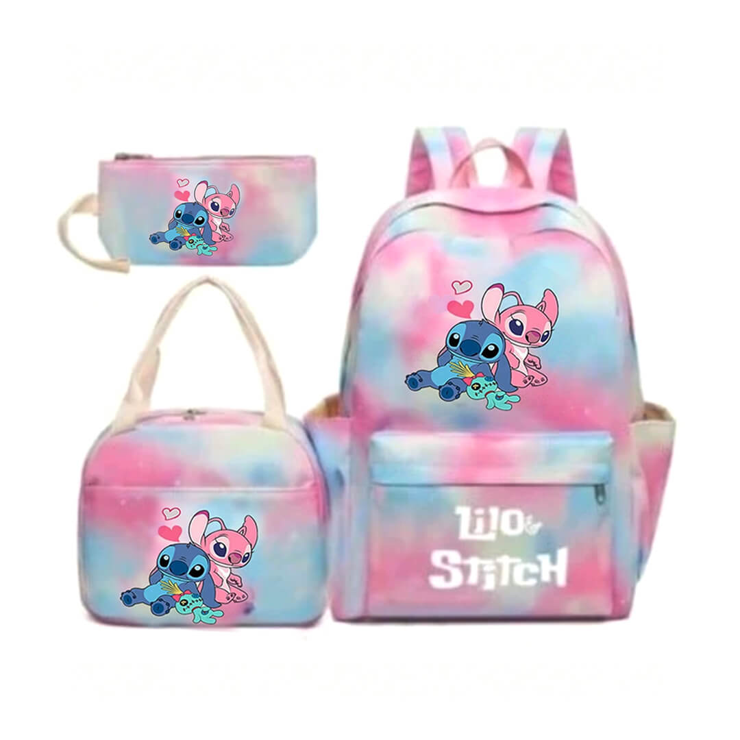 Multicolored Lilo & Stitch girls backpack set with lunch bag and pencil case