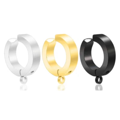 Black Silver and Gold Circle Loop Clip on Earring